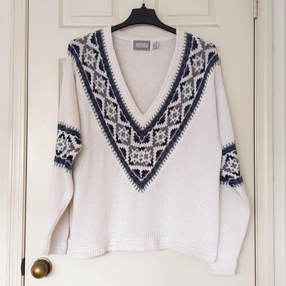 Men's Cotton blended long V-Neck sweater with knit design.